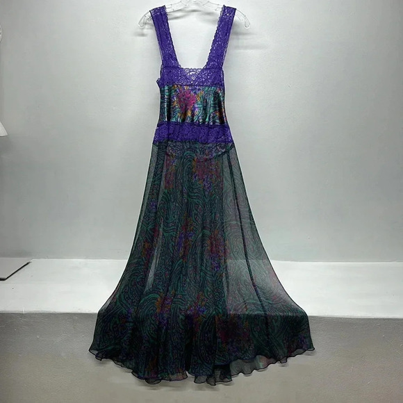 Victoria's Secret Maxi Long Dress Chemise Satin Sheer Mardi Gras Lace Purple L - Picture 6 of 10